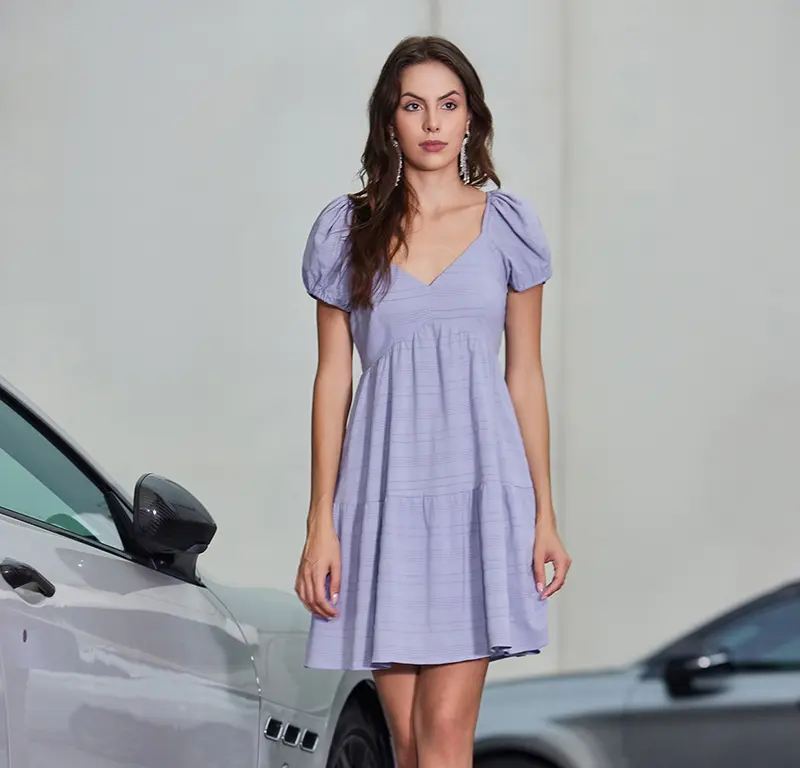 White Purple Dress For Holiday, Gentle Style, Niche Design, Waist-Hugging And Elegant Dress