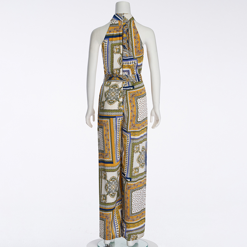 Women's Halterneck Printed Loose Sleeveless Jumpsuit