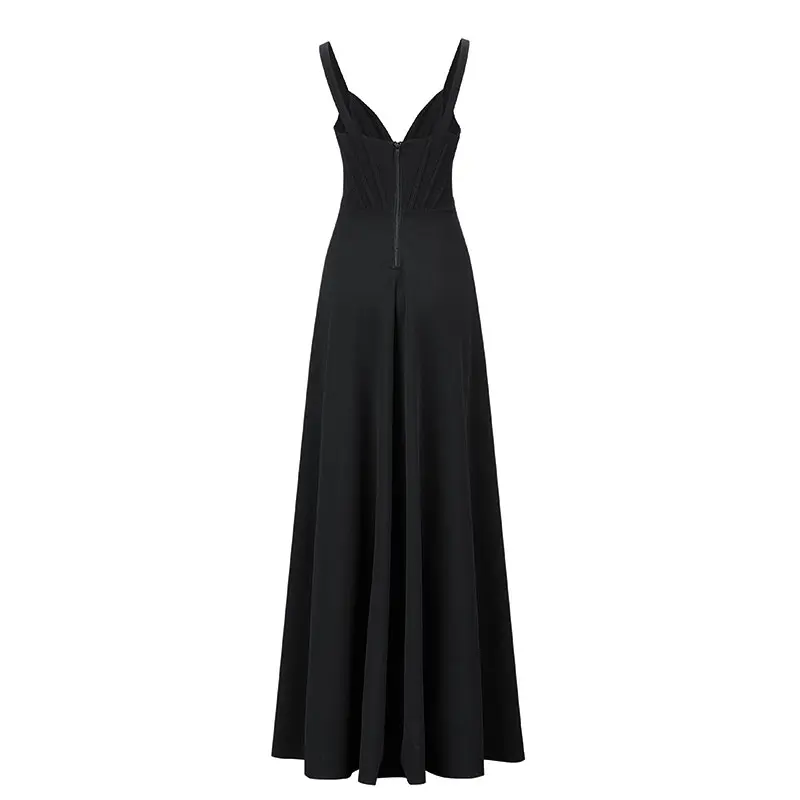 Knit Fabric Woven's Black Long formal Dress