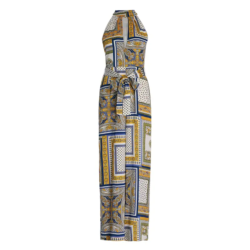 Women's Halterneck Printed Loose Sleeveless Jumpsuit