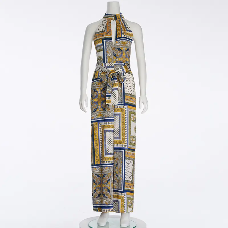 Women's Halterneck Printed Loose Sleeveless Jumpsuit