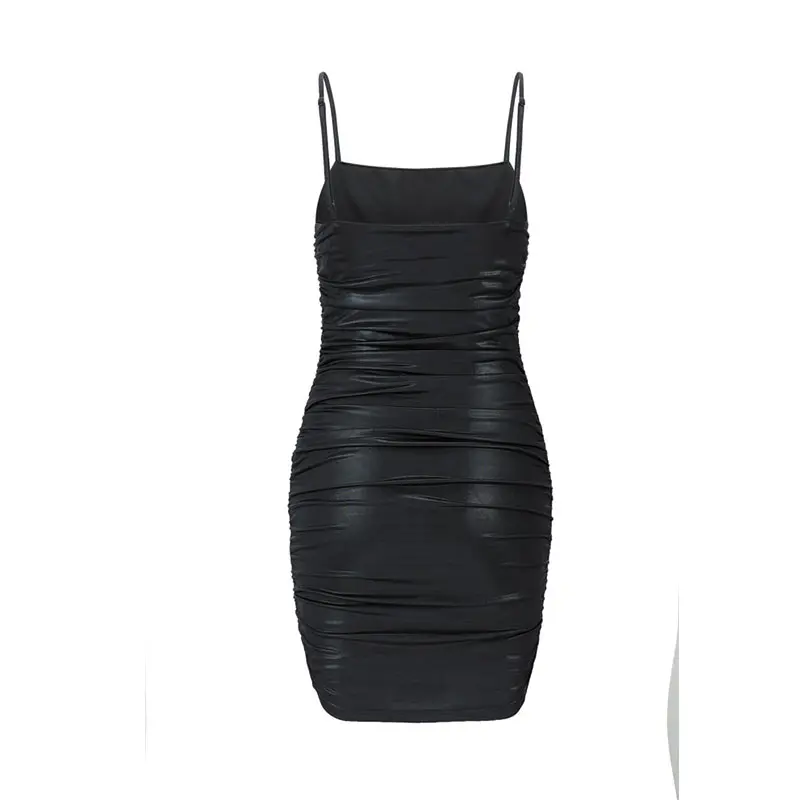 Matte High Elastic Fabric Black Sexy Strap Dress