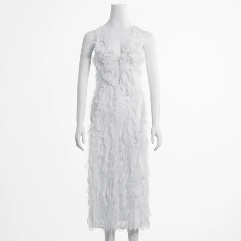 French Resort Style V-neck Tassel Suspender Dress, Simple And Fashionable Sleeveless Vest Dress