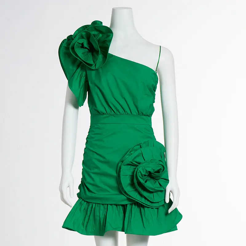 Women's Floral Detail Sleeveless Off-Shoulder High-Waist Mini Dress Ballgowns