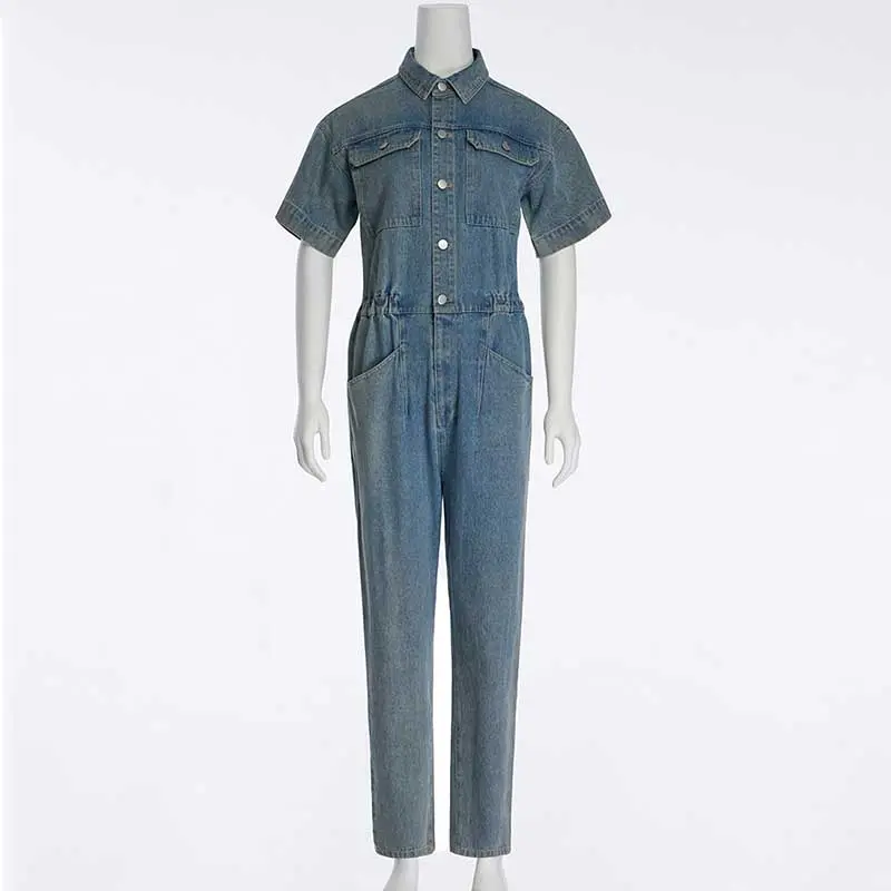 Retro Denim Work Jumpsuit Women's Design Niche High-end Jumpsuit