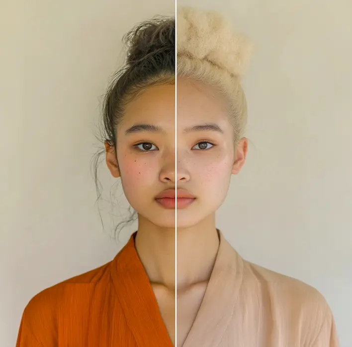 Side-by-side comparison of warm, cool, and neutral skin tones with matching outfits.png