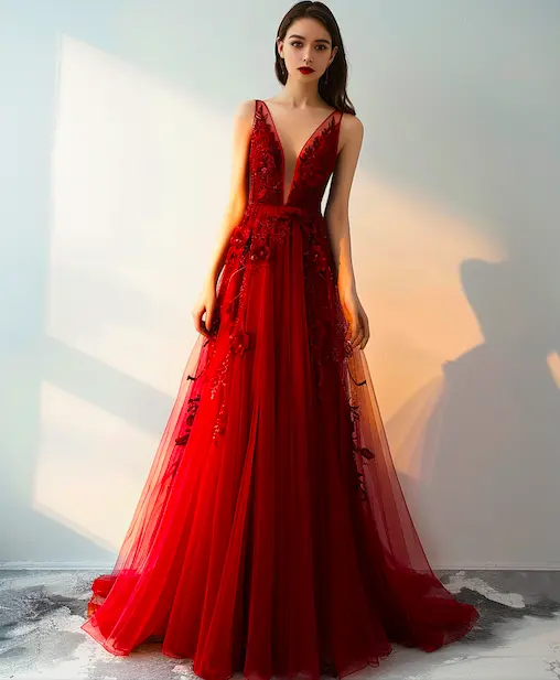 High-end V-neck backless evening dress.png