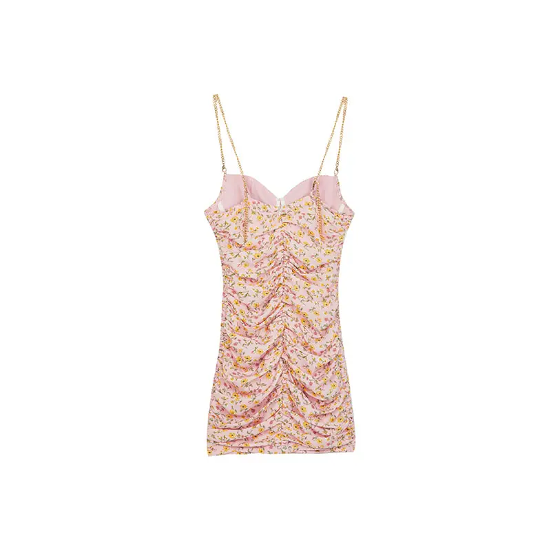 Printed Fabric Women'sHot Pink Chain Strap Dress