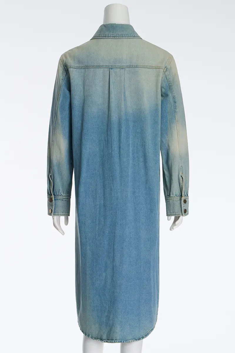 Modern Retro Washed Workwear Denim Long Trench Coat For Women