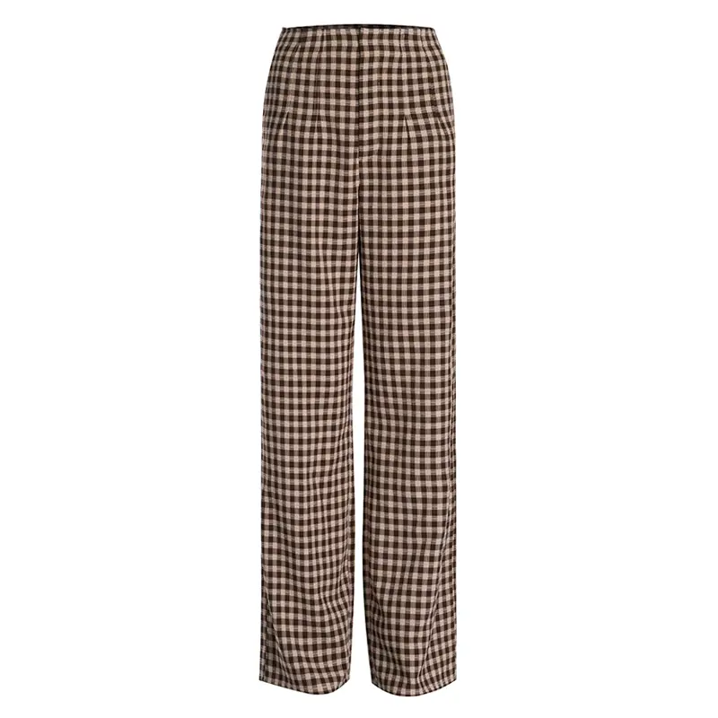 Classic Plaid Simple Casual Wide Leg Women's Trousers