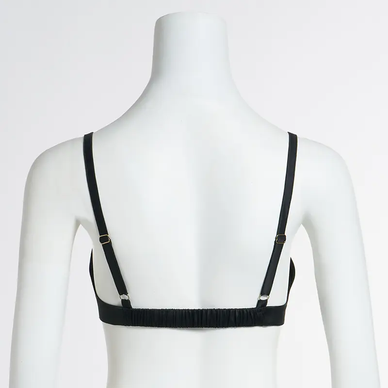 Loose And Lazy Style High-end Drape Satin Black Shirt Sexy Low V Push-up Bra Two-piece Set