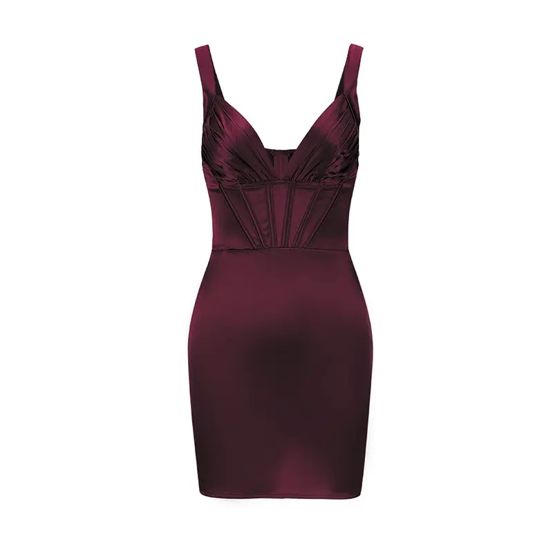 Satin Fabric Woven's Wide Straps Dress
