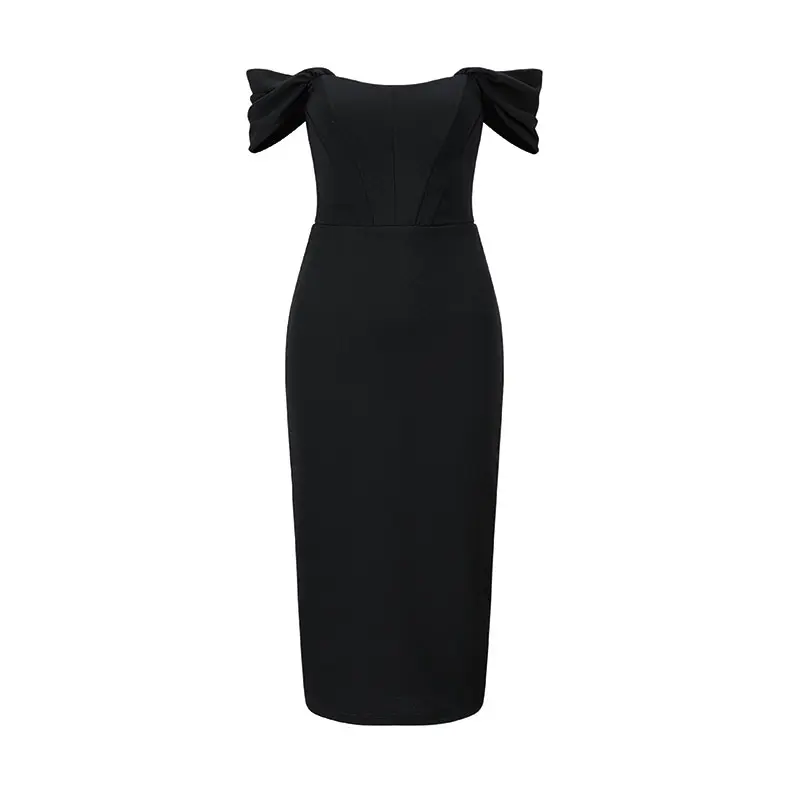 Knit Fabric Woven's Black Off The Shoulder Dress