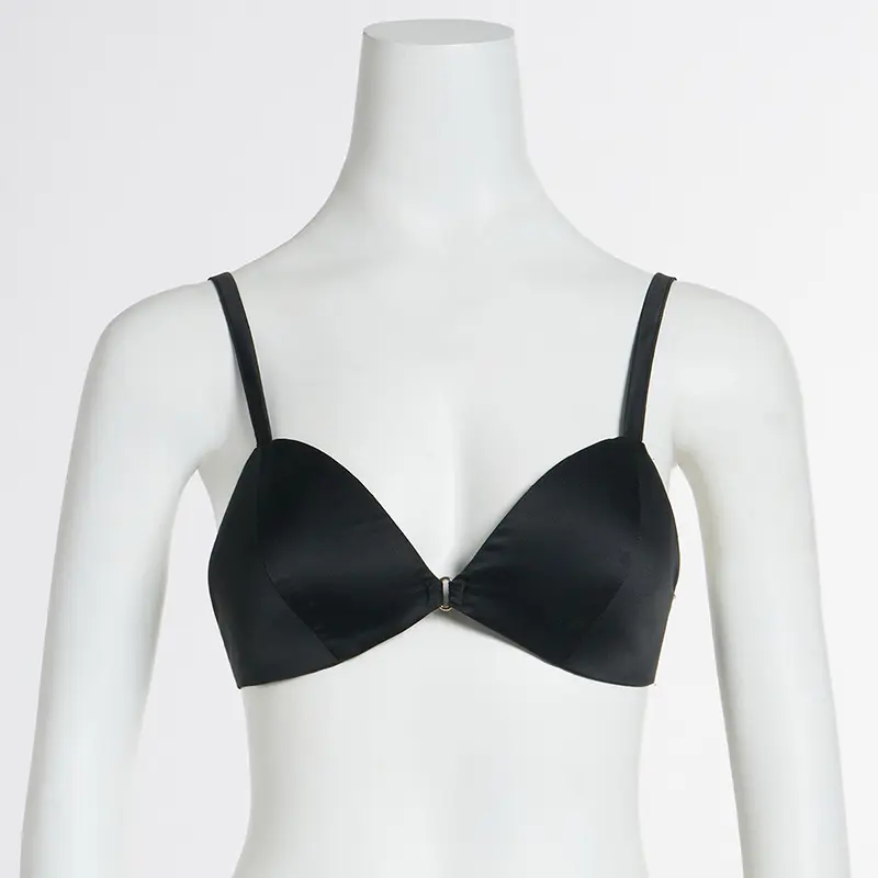 Loose And Lazy Style High-end Drape Satin Black Shirt Sexy Low V Push-up Bra Two-piece Set