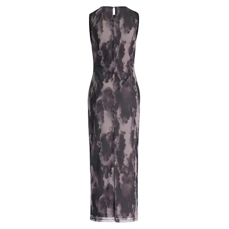 Mesh Abstract Painting Printed Vest Long Sexy Fashion Hip-Hugging Dress
