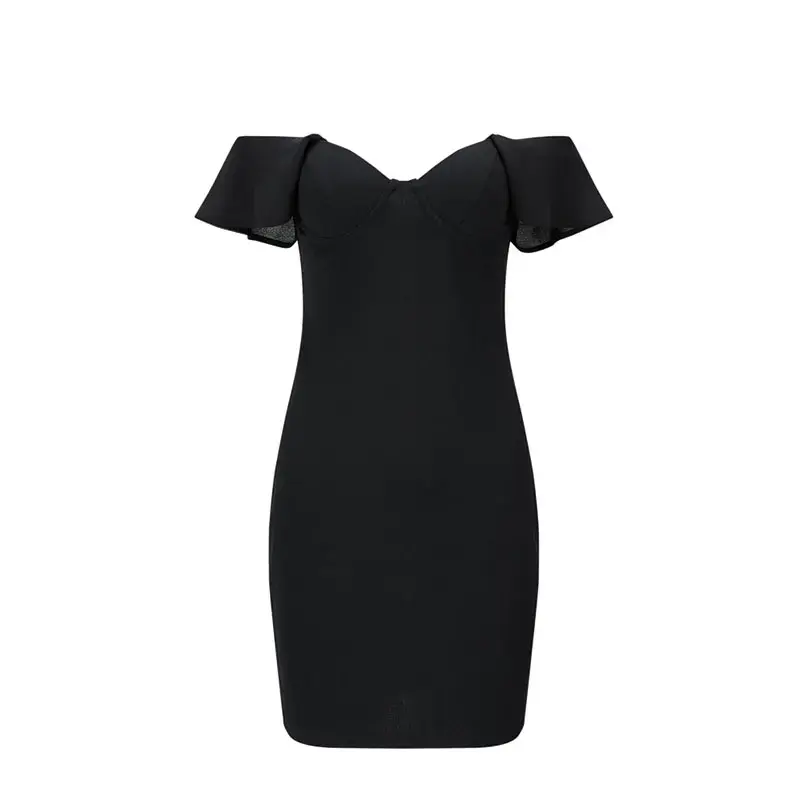 Knit Fabric Woven's Black Off The Shoulder Evening Dress