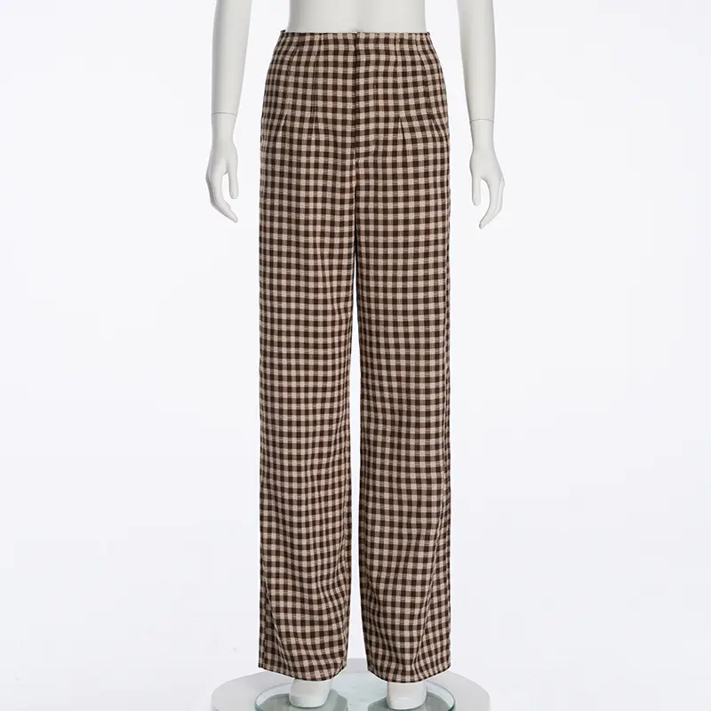 Classic Plaid Simple Casual Wide Leg Women's Trousers