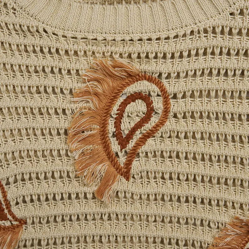 Cashew Flower Embroidered Sweater Loose Lazy Style Pullover Sweater (2)6gg