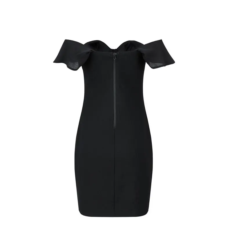 Knit Fabric Woven's Black Off The Shoulder Evening Dress