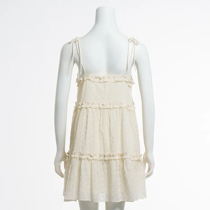 French Resort Style Strappy Bow Strap Off-shoulder Cake Skirt Dress