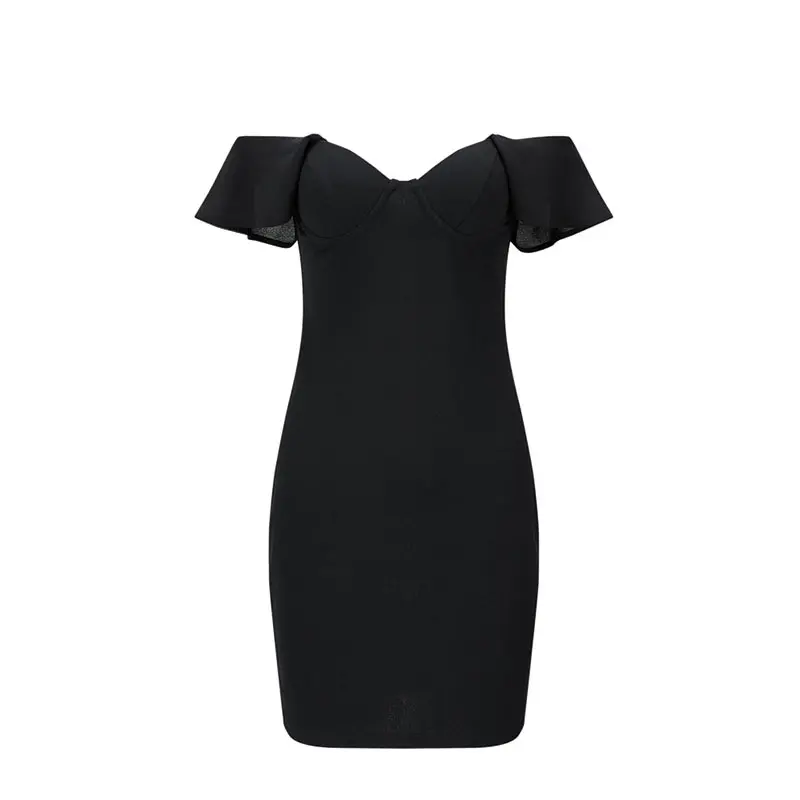 Knit Fabric Woven's Black Off The Shoulder Evening Dress