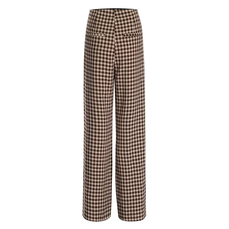 Classic Plaid Simple Casual Wide Leg Women's Trousers