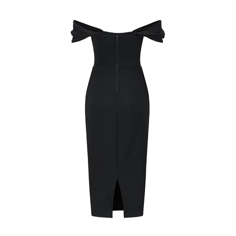 Knit Fabric Woven's Black Off The Shoulder Dress
