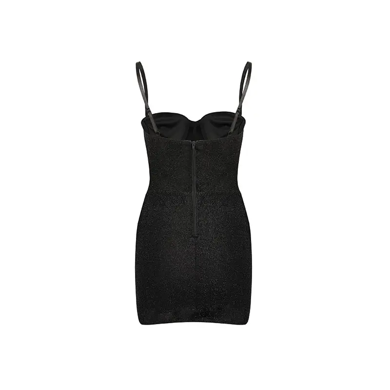 Knit Fabric Woven's Black Ball Breast Cup Dress