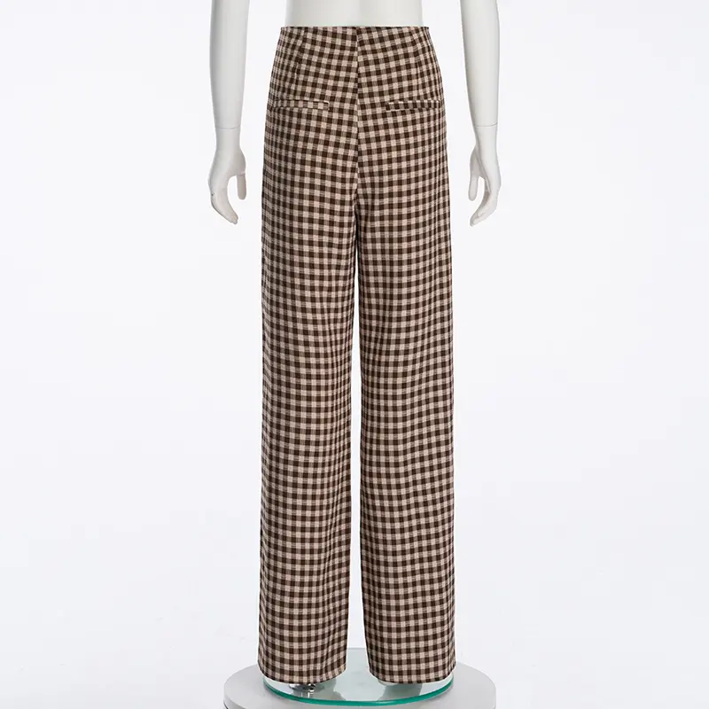 Classic Plaid Simple Casual Wide Leg Women's Trousers