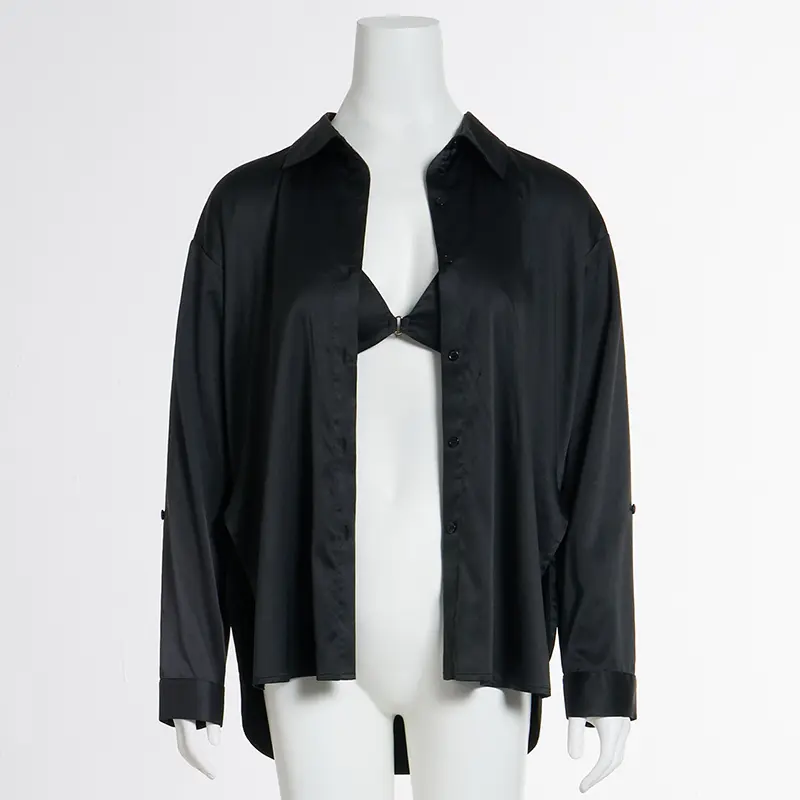 Stylishly Relaxed Satin Black Shirt for Women