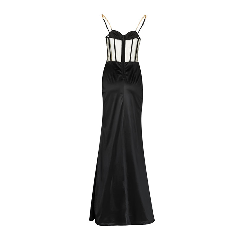 Satin Fabric Woven's Black Long Evening Dress
